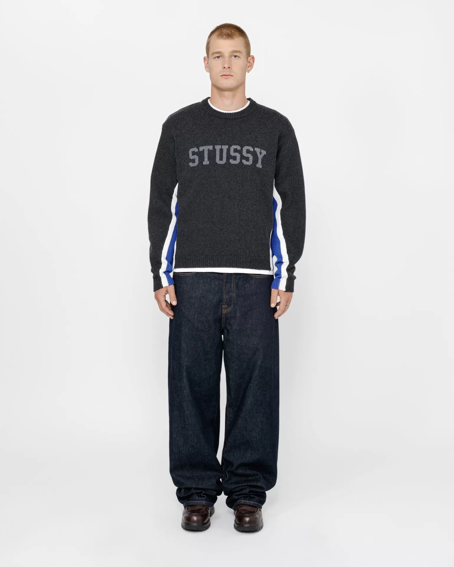 Sale Stüssy CONTRAST STRIPE CREW Charcoal